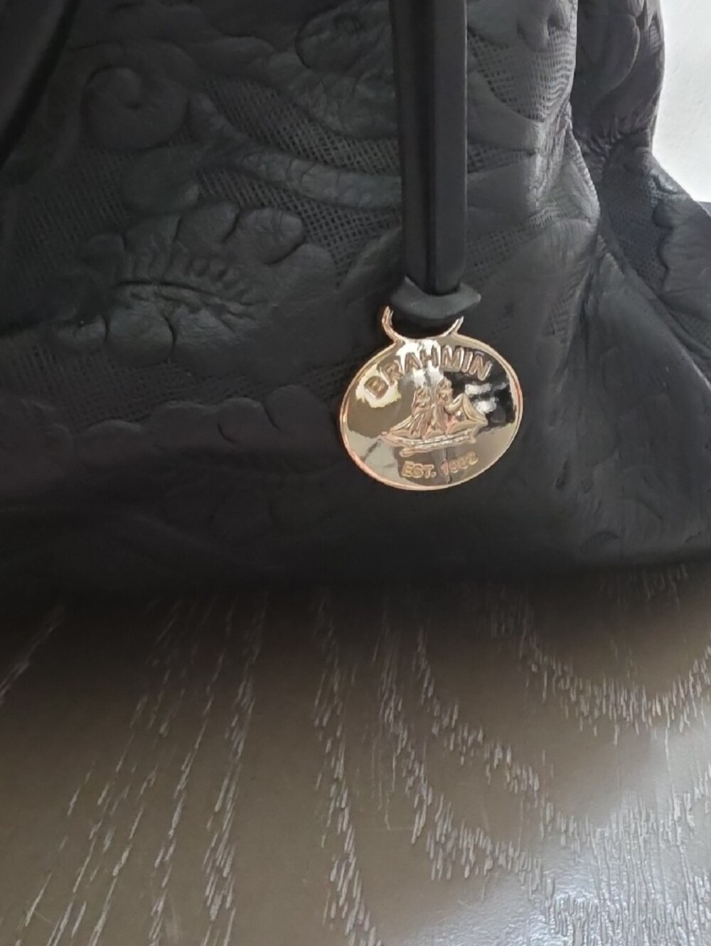 Brahmin Black Embossed Floral Satchel - Picture 2 of 9